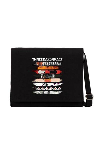 CrowsGate Черна платнена чанта тип месинджър с обложки на албуми на Three Day...