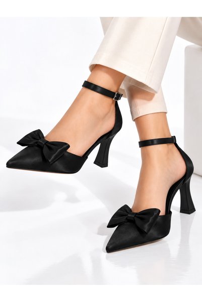 Conforty Women's Satin Material Bow Detail Heels