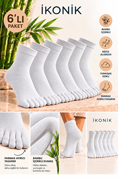 İkonik Socks 6 Pairs of Bamboo White Toe Socks