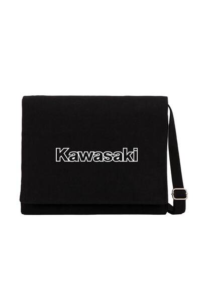 CrowsGate Черна платнена месинджър чанта Kawasaki Text