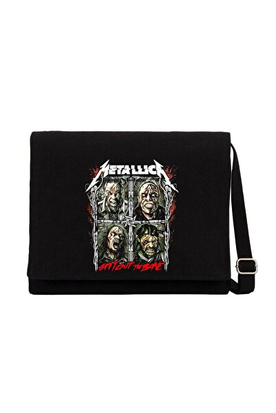 CrowsGate Metallica Spitout the Bone Black Messenger Bag Black Canvas Messeng...