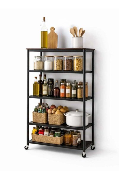 Generic Brand Toshionics 5-Tier Storage Rack Shelves with Wheels, Metal Rolli...