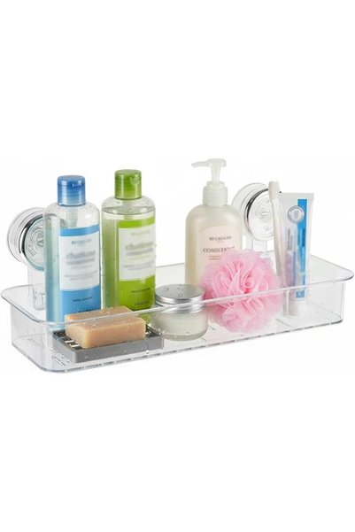 KASTWAVE Shower Caddy Suction Cup, No-Drilling Bathroom Shelf, Clear Plastic ...
