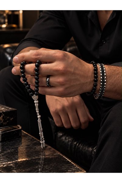 JEWELRY Men's Accessory Set 1 Rosary 1 Steel Bracelet 1 Beaded Bracelet 1 Rin...