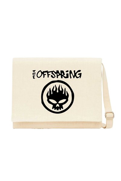 CrowsGate Кремава платнена чанта през рамо с лого на The Offspring и текстов ...