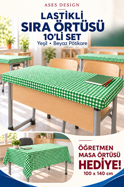 Ases Design Green and White 10-Piece Elastic Tablecloth, 100X140 cm Teacher T...