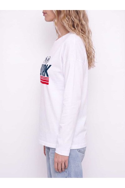 Coredra New York Şehir Baskılı Uzun Kollu T-Shirt - C535