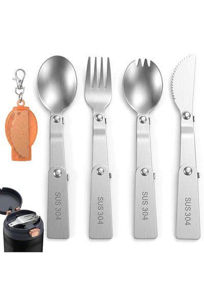 LinJie Travel Cutlery Set with Box,4pcs Stainless Steel Outdoor Tableware wit...