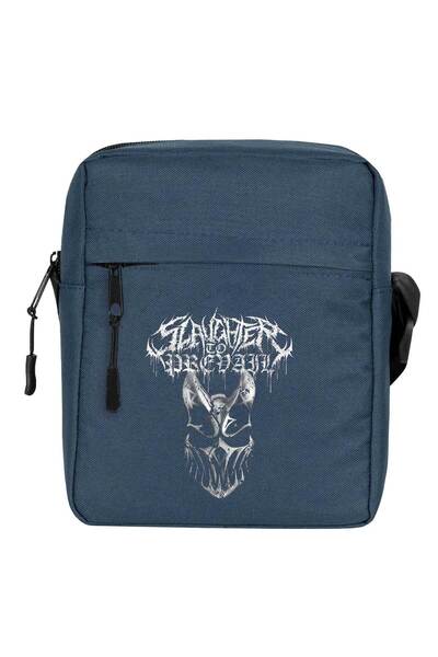 CrowsGate Geantă de umăr Slaughter To Prevail Silvermask Text, Culoare Bleumarin
