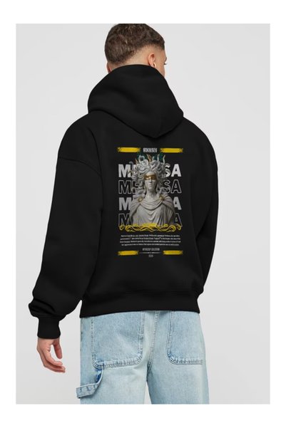 Generic Brand Unisex Oversize Black 3-Thread Hooded Sweatshirt – Premium Fabr...
