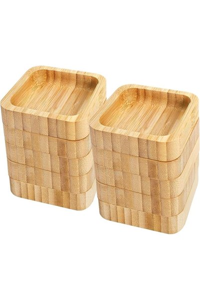Tazweeq 10 Pcs Small Bamboo Bowls, Square Wooden Sauce Dish Dipping Bowl for ...