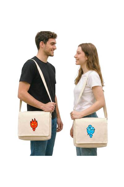 CrowsGate Fire and Water Lover Couple Messenger Bag Canvas Cream Canvas Messe...