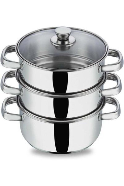 Generic Brand VINOD Stainless Steel 3-Tier Steamer with Glass Lid, 18 cm | 2....