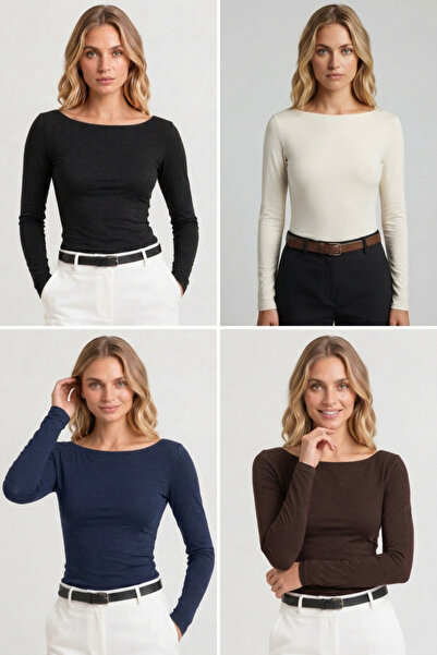 Pavotti Women's 4-Pack Economical Package Boat Neck Long Sleeve Premium Soft ...