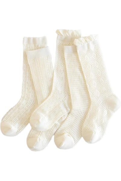 GENERAL Girls' Cute Lace Knee Socks 3 Pairs, Breathable White Cotton All-Matc...