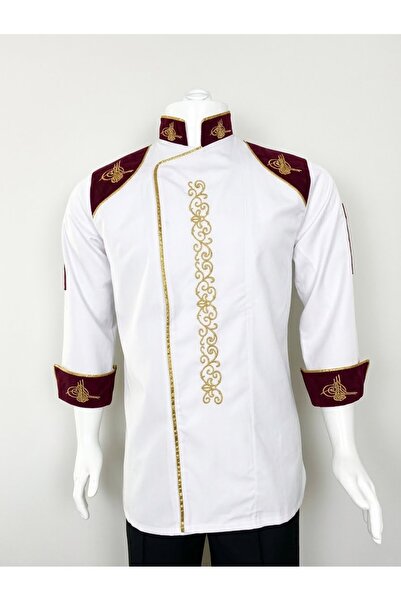 ADALILAR TEKSTİL Jachetă de bucătar, culoare albă, cu motiv și broderie Tuğra...