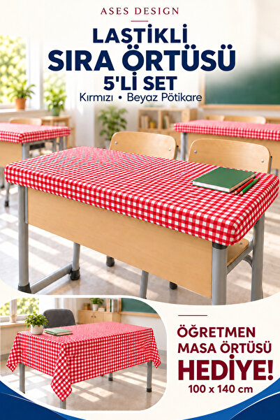 Ases Design Red and White 5-Piece Elastic Tablecloth, 100X140 cm Teacher Tabl...