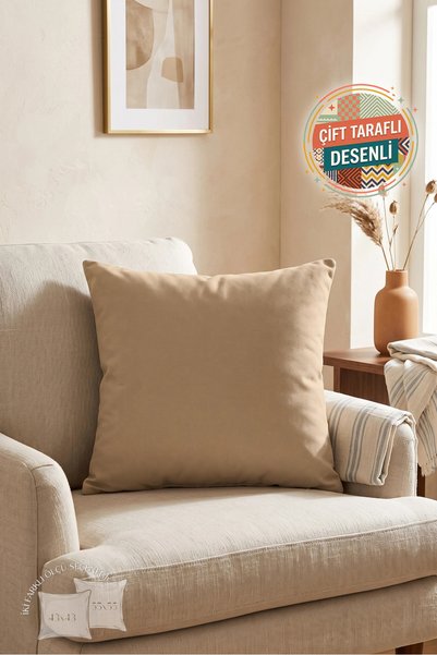 Nordica Vizon Bej Sade Minimalist Yastık Kılıfı - Modern İskandinav Bohem Düz...