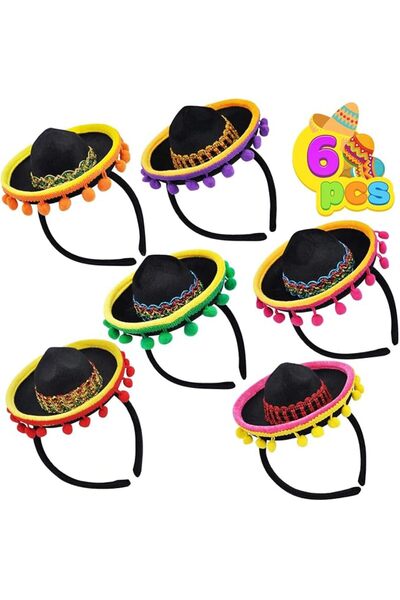 KASTWAVE 6 PCS Cinco De Mayo Fiesta Fabric Sombrero Headbands, Colorful Mexic...