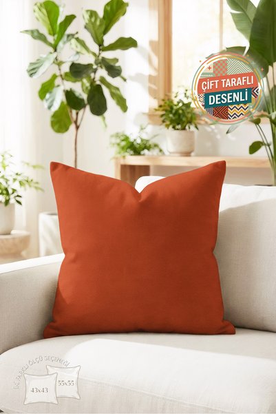 Nordica Kiremit Turuncusu Kare Fermuarlı Yastık Kılıfı - Minimalist Dekoratif...
