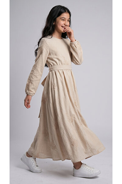 Pafim Girl's Embroidered Maxi Dress, Special Occasion Belted Hijab Dress, Age...