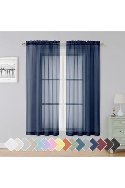 GENERAL Simplebrand Taupe Sheer Curtains 63 Inch Length 2 Panels, Rod Pocket ...