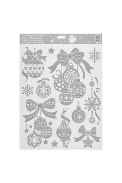 OEM Autocolante Decorative de Craciun Globuri cu Glitter Argintiu 30x42cm
