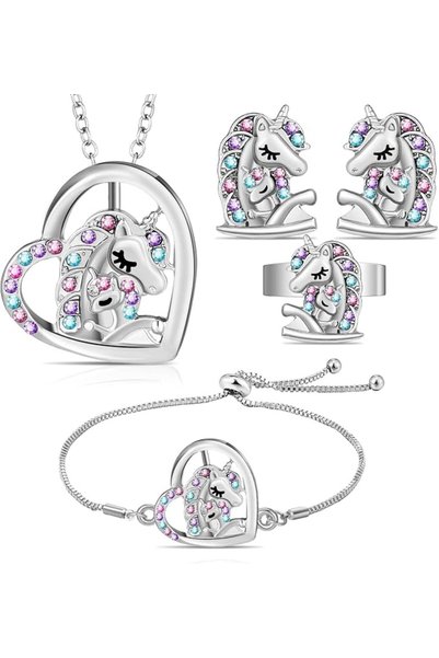 MAKINGTEC 4 Pcs Girls Unicorn Jewelry Set Kids Jewelry, Unicorn Necklace Brac...
