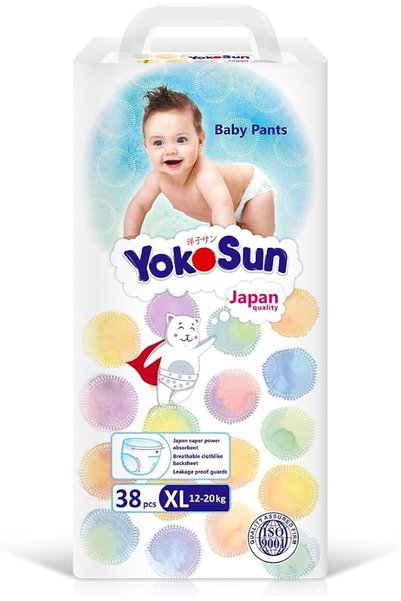 YokoSun حفاضات أطفال، مقاس 5 / XL (12-20 كجم)، 38 قطعة - فائقة النعومة، مضادة...