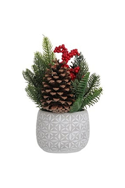 OEM Decorative Christmas Pot with Branches Cones & Berries Ø24x22cm