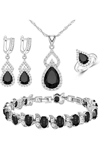 GENERAL LMXXVJ Women Jewelry Set Platinum Plated Necklace Open Ring Earrings ...