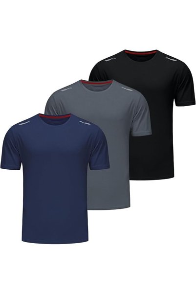 GENERAL 3 Pack Mens Running T-shirts Quick Dry Short Sleeve Crew Neck Sports ...