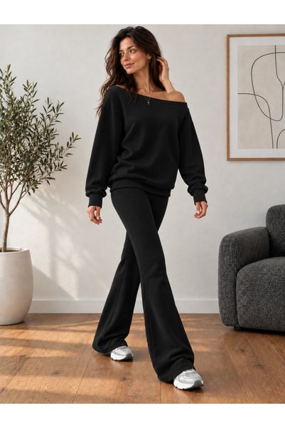 unika boutique طقم نسائي مكون من قطعتين بياقة قاربية وأكمام إسبانية