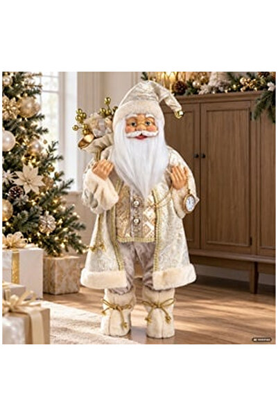 OEM Santa Claus Figurine with Champagne Coat Lantern & Clock 60cm