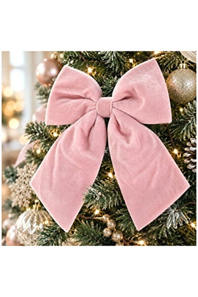 OEM Decorative Christmas Bow Pink Velvet 24x30cm