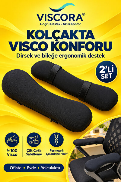 VISCORA Visco Kolçak Destek Pedi 2’li – Ofis Koltuğu İçin Cırtlı Dirsek ve Bi...