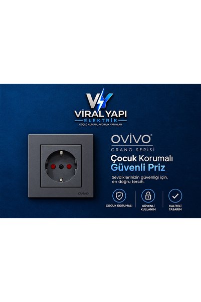 OVİVO Grano Füme Çocuk Korumalı Topraklı Priz+ Çerçeve