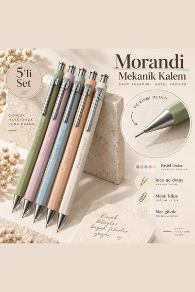 Vox Art 0.7 Uçlu Kalem, 5 Adet Morandi Mekanik Versatil Kalem, Minimalist Tasarım