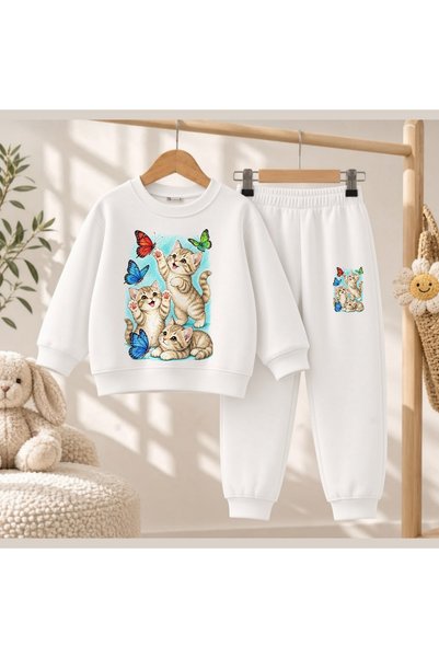 playwear Timski dres sa printom mačaka za devojčice i dečake, okrugli izrez