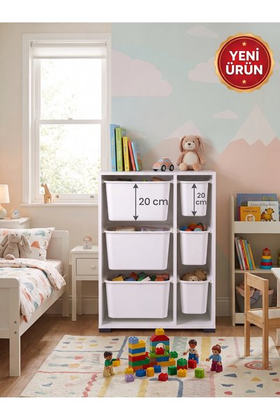 decosense 3 Adet Büyük 3 Adet Ultra Küçük Çekmeceli 86 cm Beyaz Çocuk Odası O...
