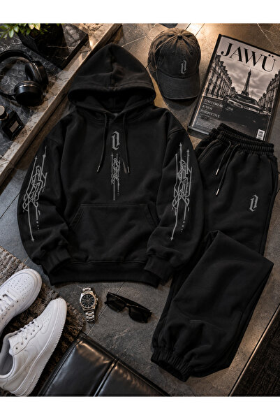 JAWÜ FASHION Vertical Design Hooded Sweatshirt and Sweatpants Set