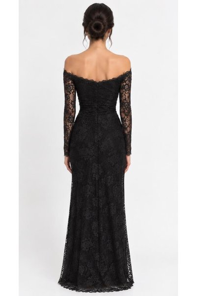 orchid couture formal evening black lace gown
