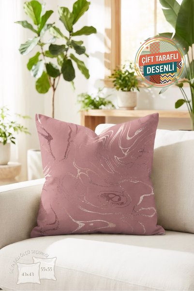 Nordica Gül Kurusu Soyut Mermer Desenli Yastık Kılıfı - Modern Dalgalı Rose G...
