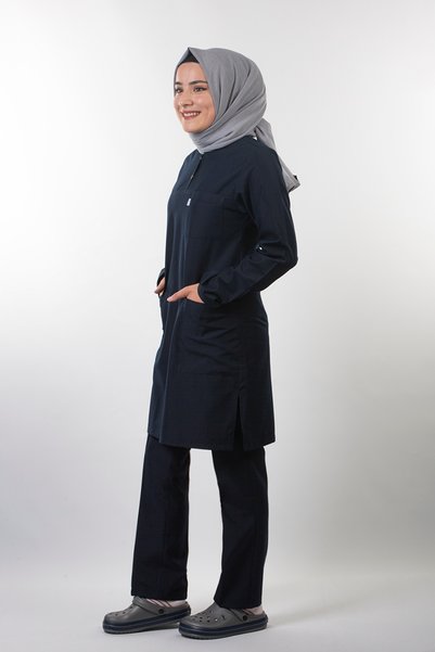 EMİR MEDİKAL (Soft) Tesettür Navy Blue Lycra Women's Medical Uniform Doctor and Nurse Uniform Scrubs Surgical Suit