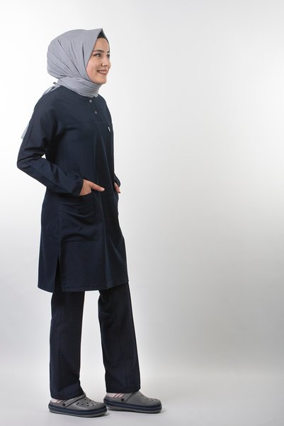 EMİR MEDİKAL (Soft) Tesettür Navy Blue Lycra Women's Medical Uniform Doctor and Nurse Uniform Scrubs Surgical Suit