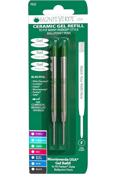 Monteverde خرطوشة حبر جل بدون غطاء تناسب أقلام باركر، رأس دقيق، أخضر، عبوة من...