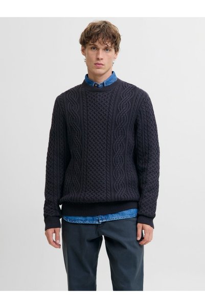 Jack & Jones Мъжки тъмносин плетен пуловер и жилетка Jprblusean с обло деколт...
