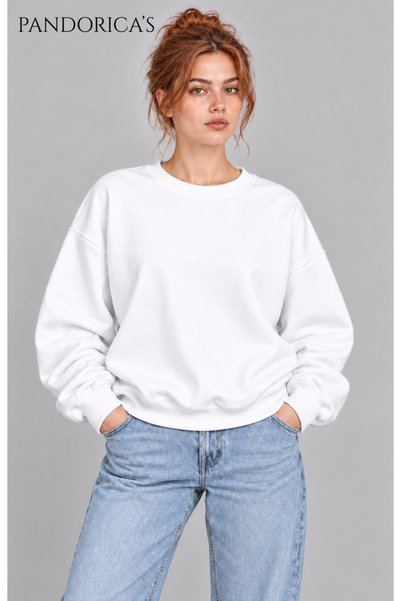 PANDORICA Unisex Plain Unprinted Crew Neck 3 Thread Yarn-Dyed Cotton Relaxed ...