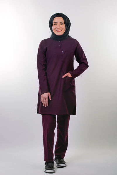 EMİR MEDİKAL (Soft) Tesettür Plum Lycra Women's Medical Uniform Doctor and Nurse Uniform Scrubs Surgical Suit