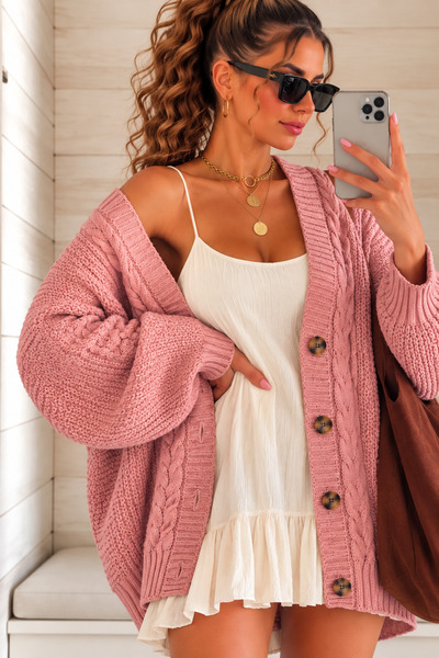 Cherry Butik Loose Hair Knit Detailed Buttoned Low Sleeve Women's Cardigan